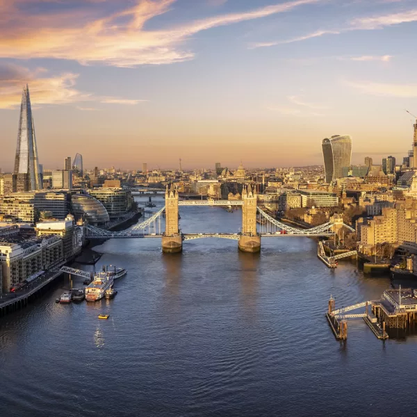Panoramic sunrise view of the skyline of London